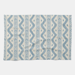 Cloud Blue Ikat, Cream Woven Stripe Geschirrtuch