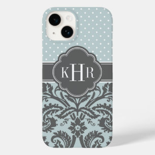 Cloud Blue und Karkohle Gray Damask Dots Monogram Case-Mate iPhone Hülle