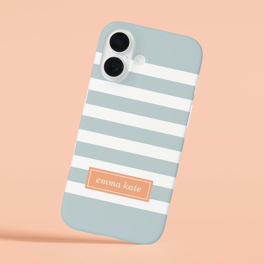 Cloud Blue und Peach Preppy Stripes Monogram Case-Mate iPhone Hülle