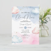 Cloud Blush Pink & Blue Gender Reveal Gold Glitzer Einladung (Stehend Vorderseite)