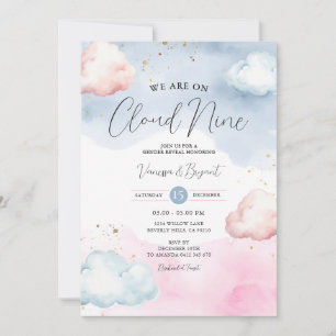 Cloud Blush Pink & Blue Gender Reveal Gold Glitzer Einladung