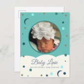 Cloud Border Baby Announccard Moon and Stars Ankündigungspostkarte (Vorne/Hinten)