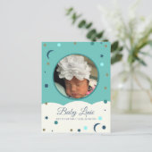 Cloud Border Baby Announccard Moon and Stars Ankündigungspostkarte (Stehend Vorderseite)