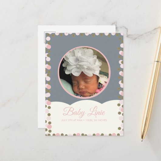 Cloud Confetti Dot Border Baby Announccard Ankündigungspostkarte (Vorderseite/Rückseite Beispiel)