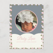 Cloud Confetti Dot Border Baby Announccard Ankündigungspostkarte (Vorderseite)