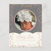 Cloud Confetti Dot Border Baby Grau Pink Ankündigungspostkarte (Vorderseite)