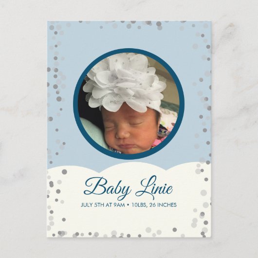 Cloud Confetti Dot Border Baby Gray Blue Ankündigungspostkarte (Vorderseite)