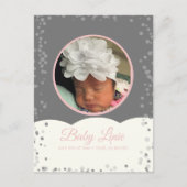 Cloud Confetti Dot Border Baby Gray Pink Announcem Ankündigungspostkarte (Vorderseite)