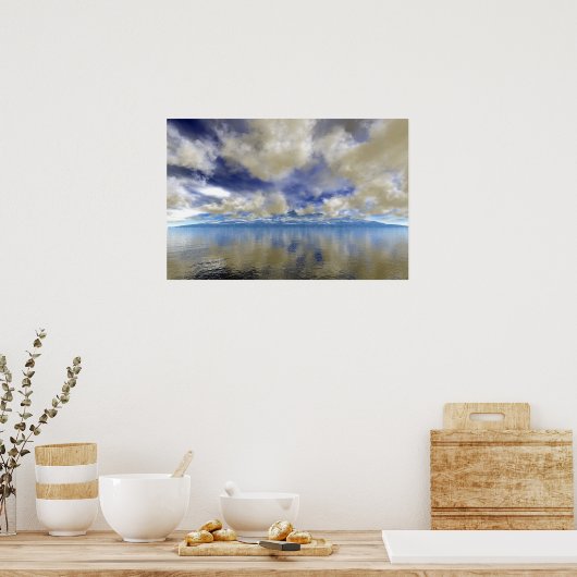 Cloud Covered Distant Ocean Mountains Poster (Küche)