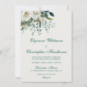 Cloud Dancer Forest Teal Script Floral Wedding Einladung (Vorderseite)