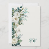 Cloud Dancer Forest Teal Script Floral Wedding Einladung (Rückseite)