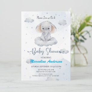 Cloud Elephant Blue Baby Dusche Einladung