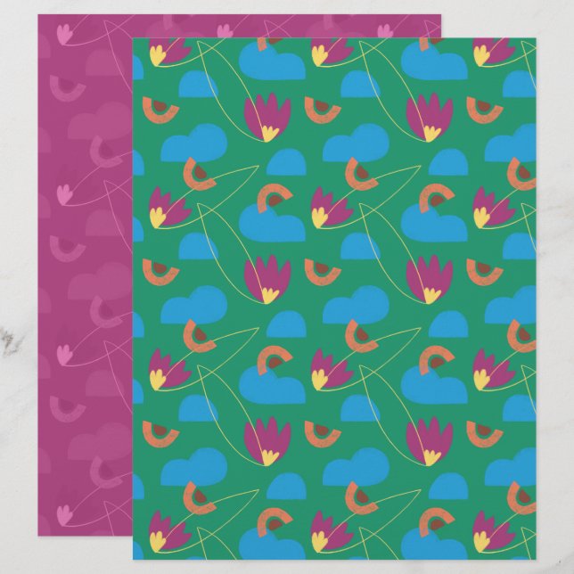 Cloud Floral Scrapbook Paper (Vorne/Hinten)