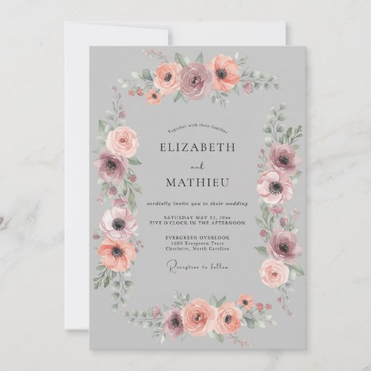 Cloud Grau Gedämpfte Anemone Hochzeit Einladung (Vorderseite)