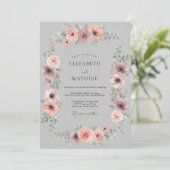 Cloud Grau Gedämpfte Anemone Hochzeit Einladung (Stehend Vorderseite)