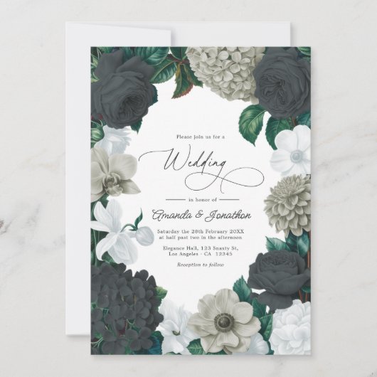 Cloud Gray, Charcoal Slate & Soft White Wedding Einladung (Vorderseite)