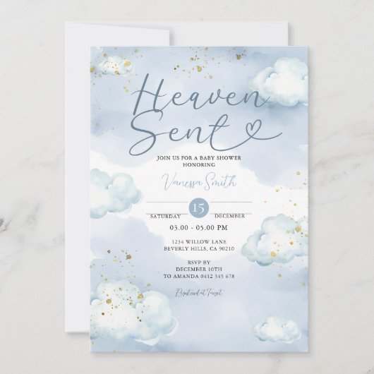 Cloud Heaven Sent Baby Shower Gold Glitter Einladung (Vorderseite)