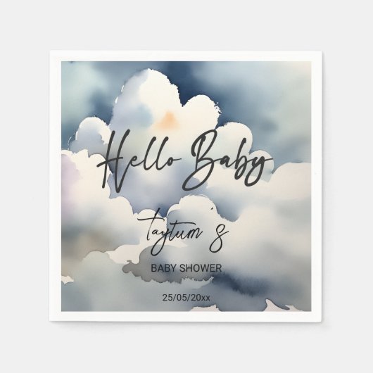 Cloud hello Baby Dusche graue Wolken Vorlage Serviette (Vorderseite)