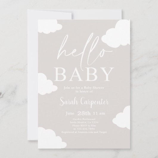 Cloud Minimalistisch Baby Dusche Einladung (Vorderseite)