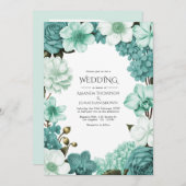 Cloud Mint, Frosted Teal & Seaglass Ivory Wedding Einladung (Vorne/Hinten)