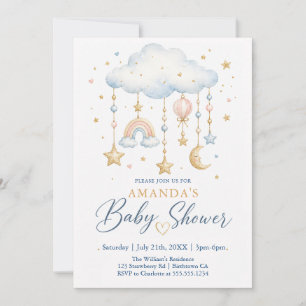 Cloud Moon Rainbow Wasserfarben-Baby-Party Einladung