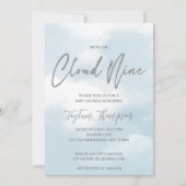 Cloud neun Babydusche grau staubblau Einladung (Vorderseite)