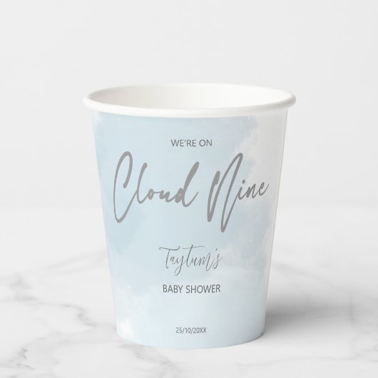 Cloud neun Babydusche grau staubblau Pappbecher (Rückseite)
