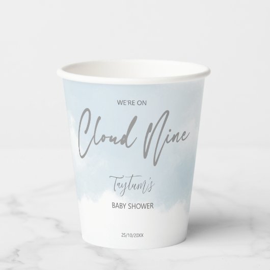 Cloud neun Babydusche grau staubblau Pappbecher (Vorderseite)