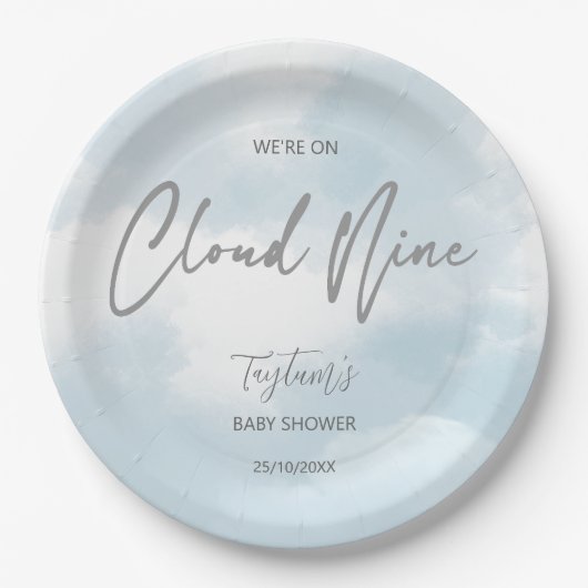 Cloud neun Babydusche grau staubblau Pappteller (Vorderseite)