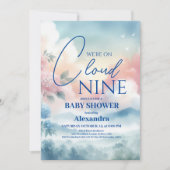 Cloud neun Blue Baby Boy Babydusche Einladung (Vorderseite)