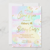 Cloud neun pastellfarbene Regenbogenwolken Geburts Einladung (Vorderseite)