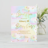 Cloud neun pastellfarbene Regenbogenwolken Geburts Einladung (Stehend Vorderseite)