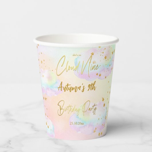 Cloud neun pastellfarbene Regenbogenwolken Geburts Pappbecher (Rückseite)