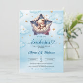 Cloud neun Teddy Bär Boy Baby Dusche Einladung (Stehend Vorderseite)