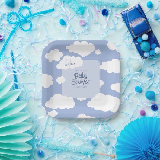 Cloud Nine 9 Baby Dusche Niedlich Whimsical Square Pappteller (Party)
