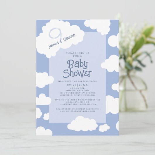 Cloud Nine 9 Baby Shower Eltern werden Niedliches Einladung (Stehend Vorderseite)