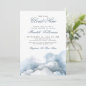 Cloud Nine 9 Elegant Blue Bridal Shower Einladung (Stehend Vorderseite)