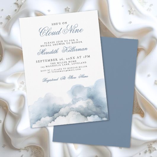 Cloud Nine 9 Elegant Blue Bridal Shower Einladung