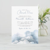 Cloud Nine 9 Elegante Blue Baby Shower Einladung (Stehend Vorderseite)