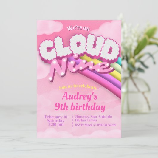 Cloud Nine - 9. Geburtstag Einladung (Stehend Vorderseite)