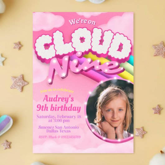 Cloud Nine - 9. Geburtstag mit Bild Einladung