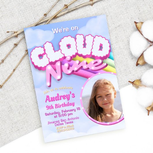 Cloud Nine - 9. Geburtstag mit Foto Einladung