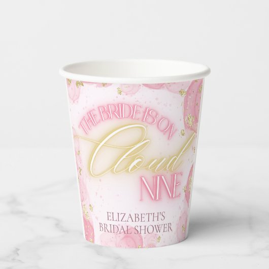 Cloud Nine 9 Glow Pink Gold Glitzer Brautparty Pappbecher (Rückseite)