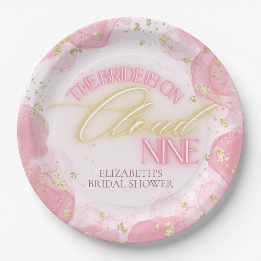 Cloud Nine 9 Glow Pink Gold Glitzer Brautparty Pappteller (Vorderseite)