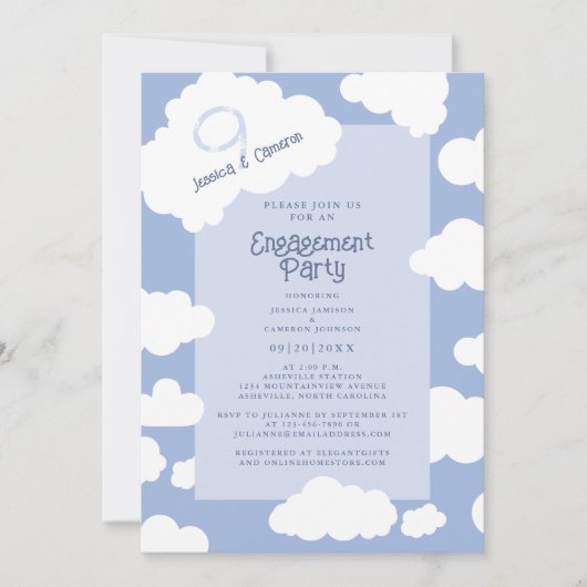 Cloud Nine 9 Niedlich Fun Wedding Engagement Party Einladung (Vorderseite)