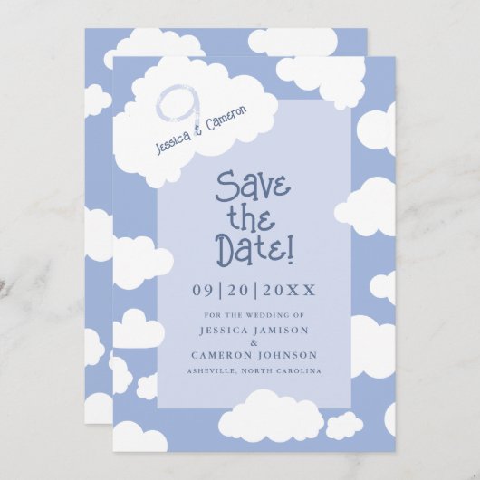 Cloud Nine 9 Niedlich Fun Whimsical Einzigartige H Save The Date (Vorne/Hinten)