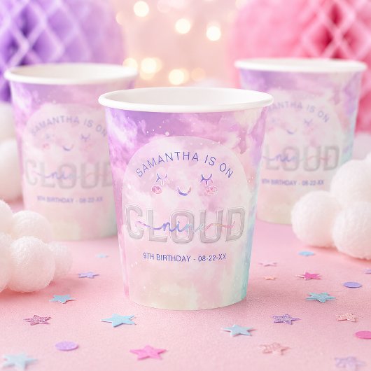 Cloud Nine 9th Birthday Paper Cups - Kawaii Pastel Pappbecher