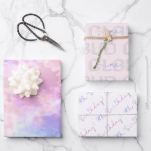 Cloud Nine 9th Birthday Wrapping Paper - Pastel Sk Geschenkpapier Set