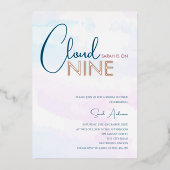 Cloud Nine Abstrakt Blue Rose Gold Brautparty Folieneinladung (Vorderseite)