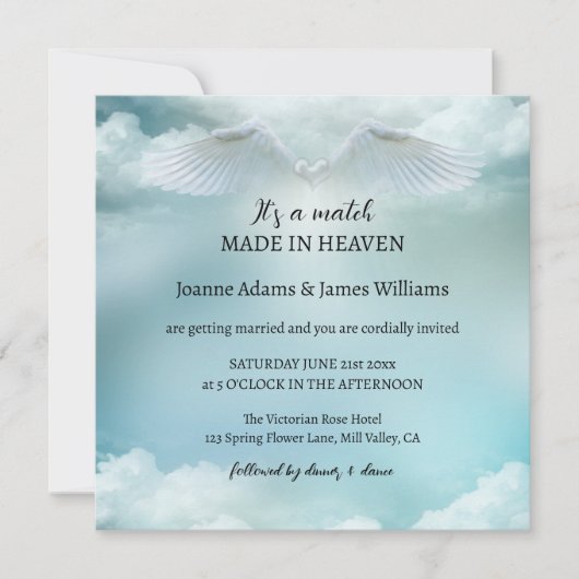 Cloud Nine Angel Wings All in One Wedding Einladung (Vorderseite)